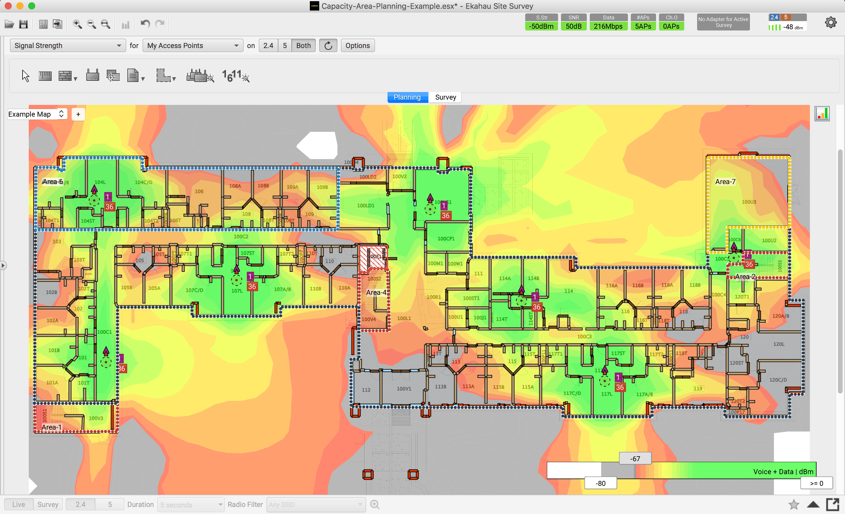 Professional WiFi coverage heatmap showing signal strength analysis - NetSpot example